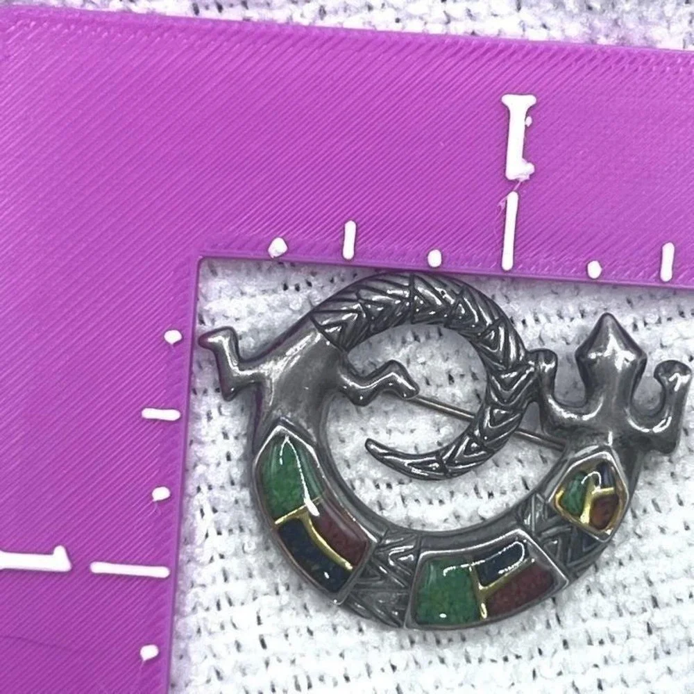 Carolyn Pollack Sterling‎ Silver Brooch Salamander Gecko Lizard Multi Stones 13g